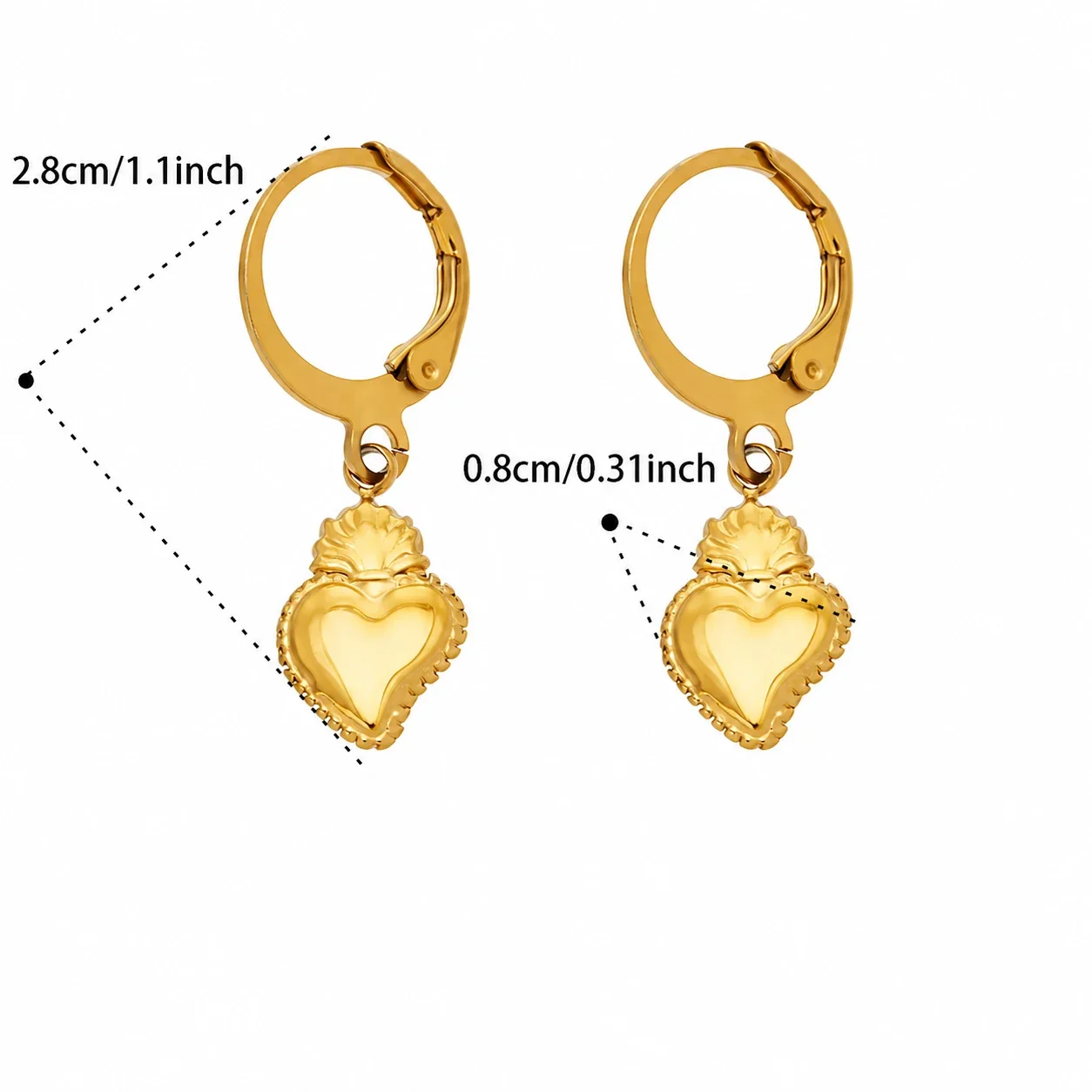 Playful Starfish Chili Heart Stainless Steel Hoop Earrings - Gold Heart