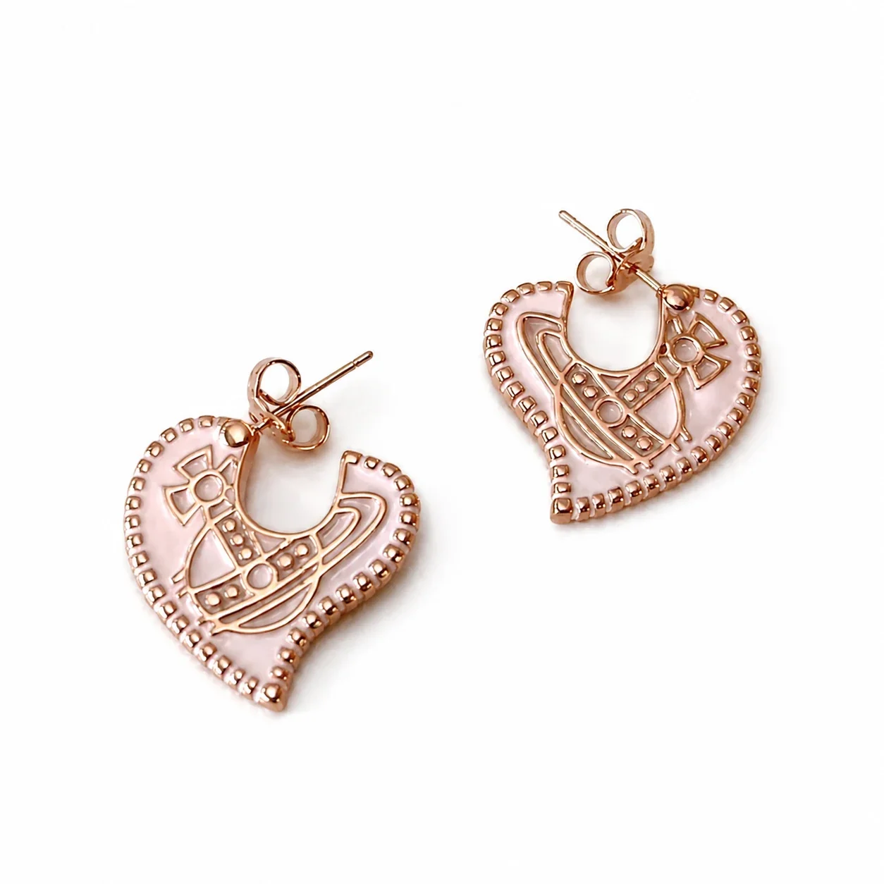 Quirky Heart Orb Copper Beaded-Rim Stud Earrings