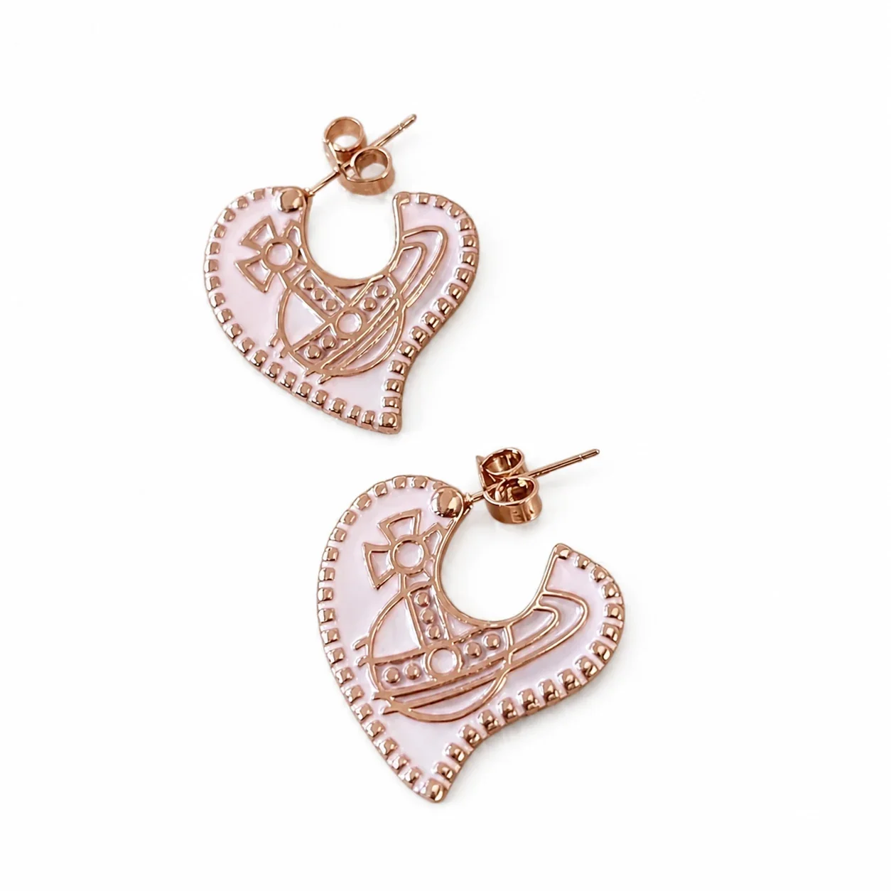 Quirky Heart Orb Copper Beaded-Rim Stud Earrings