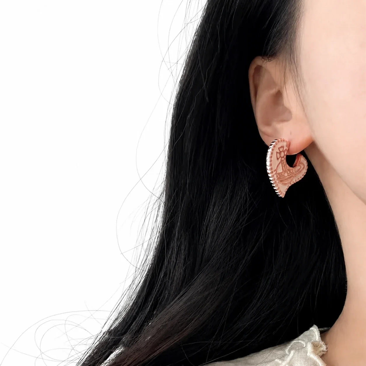 Quirky Heart Orb Copper Beaded-Rim Stud Earrings