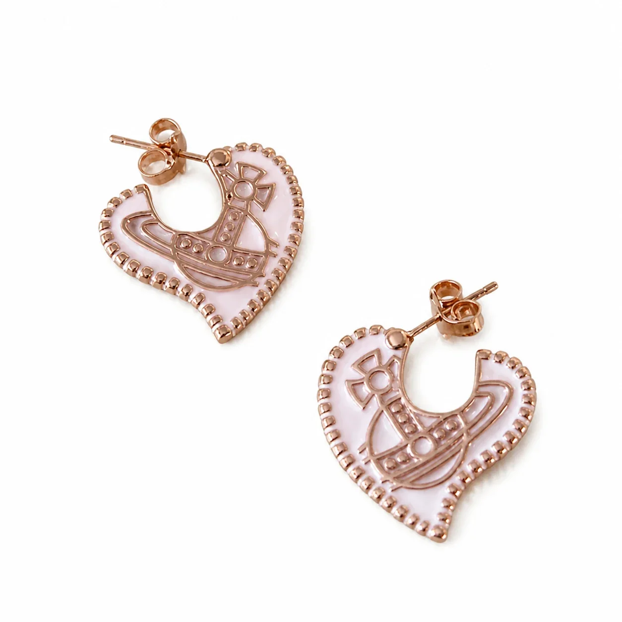 Quirky Heart Orb Copper Beaded-Rim Stud Earrings