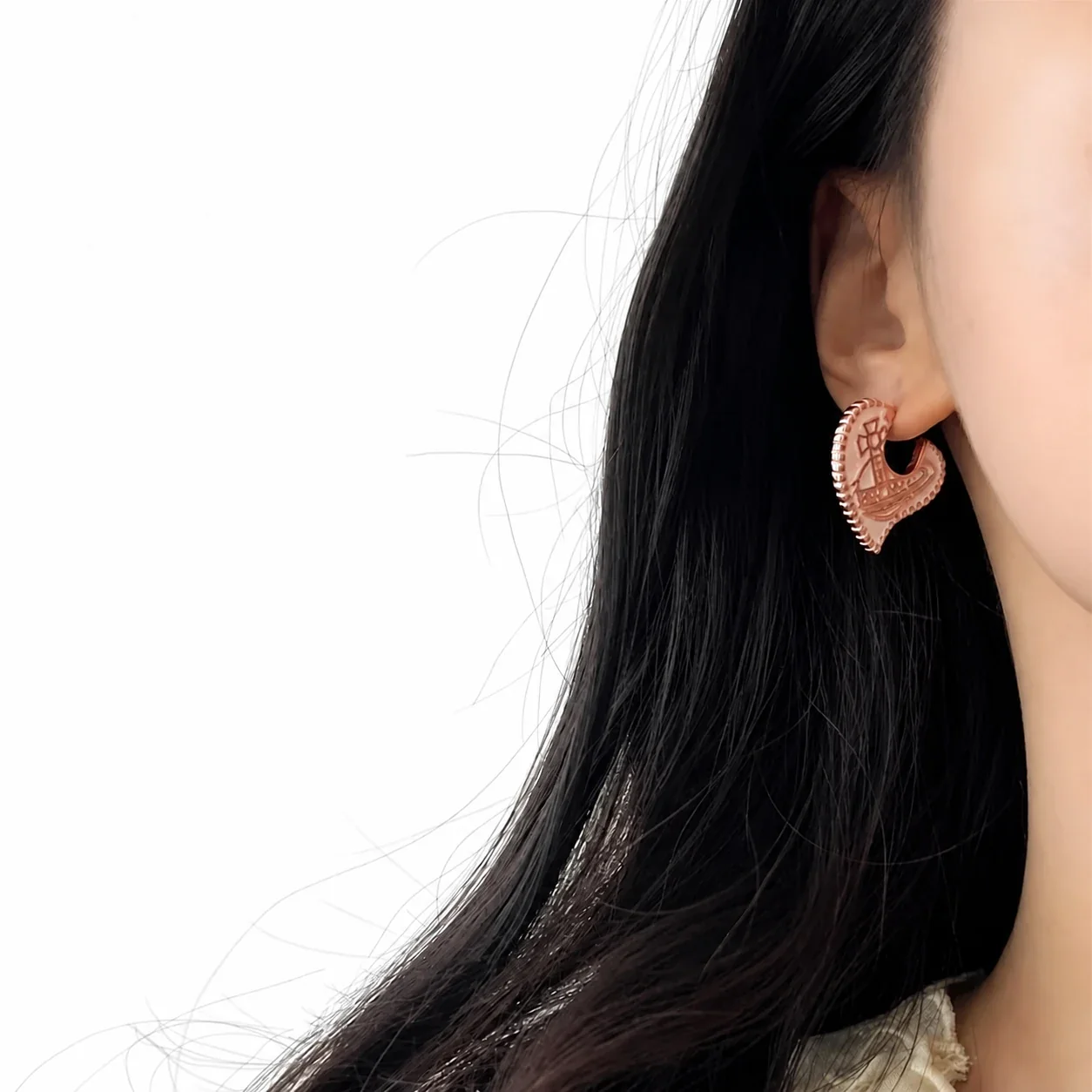 Quirky Heart Orb Copper Beaded-Rim Stud Earrings