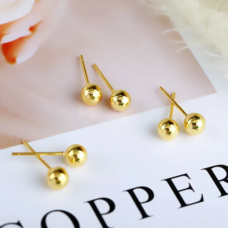 Minimalist Copper Polished Ball Slim-Post Stud Earrings