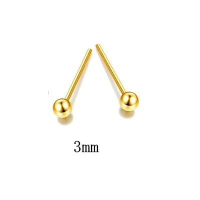 Minimalist Copper Polished Ball Slim-Post Stud Earrings - 3 mm Gold