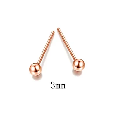 Minimalist Copper Polished Ball Slim-Post Stud Earrings - 3 mm Rose Gold