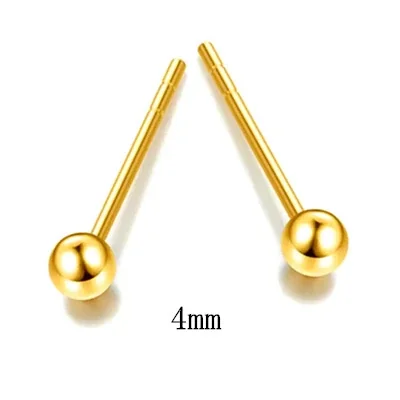 Minimalist Copper Polished Ball Slim-Post Stud Earrings - 4 mm Gold