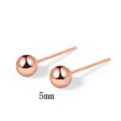 Minimalist Copper Polished Ball Slim-Post Stud Earrings - 5 mm Rose Gold