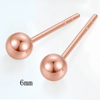 Minimalist Copper Polished Ball Slim-Post Stud Earrings - 6 mm Rose Gold