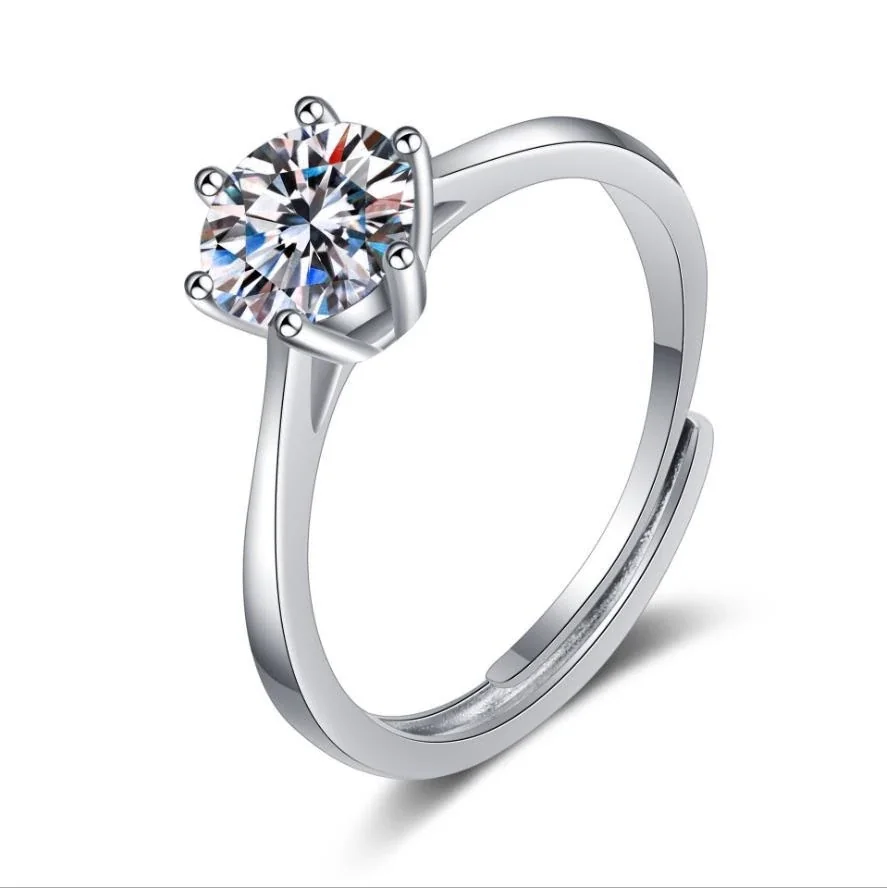 Six-Prong Round Stone 925 Sterling Silver Open Ring