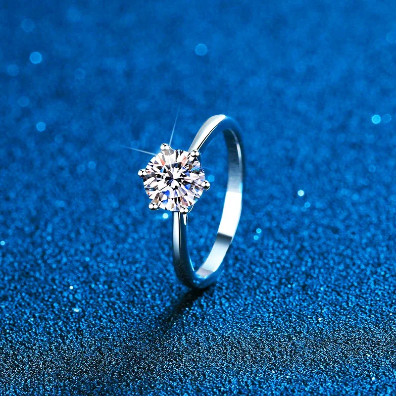 Six-Prong Round Stone 925 Sterling Silver Open Ring