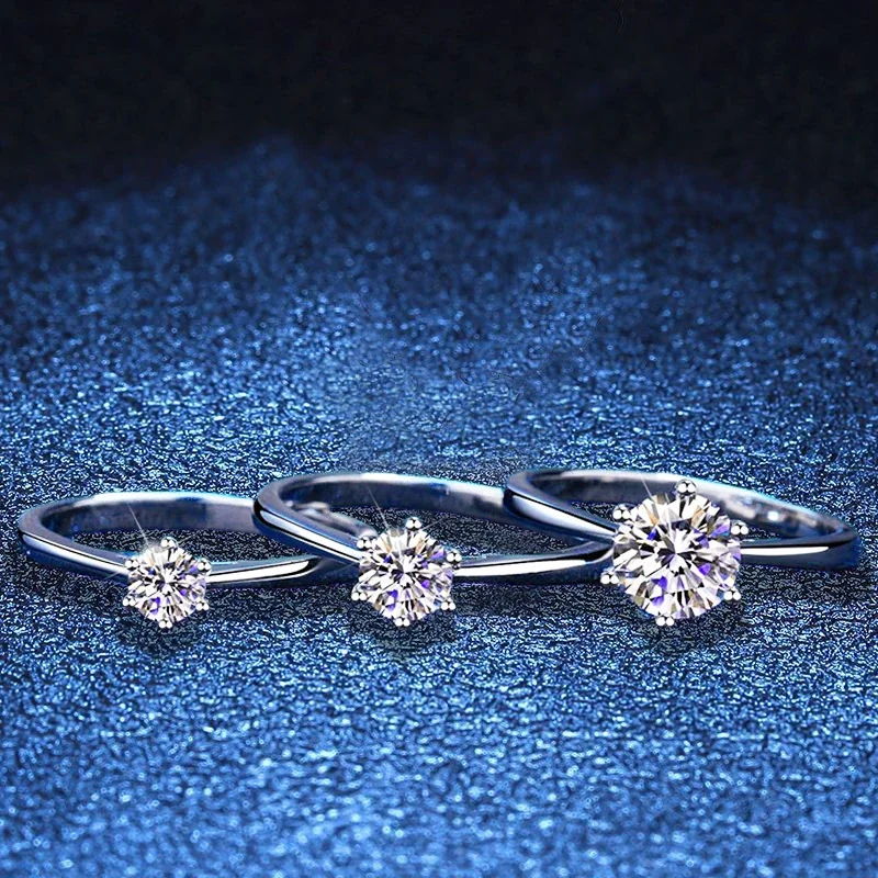 Six-Prong Round Stone 925 Sterling Silver Open Ring