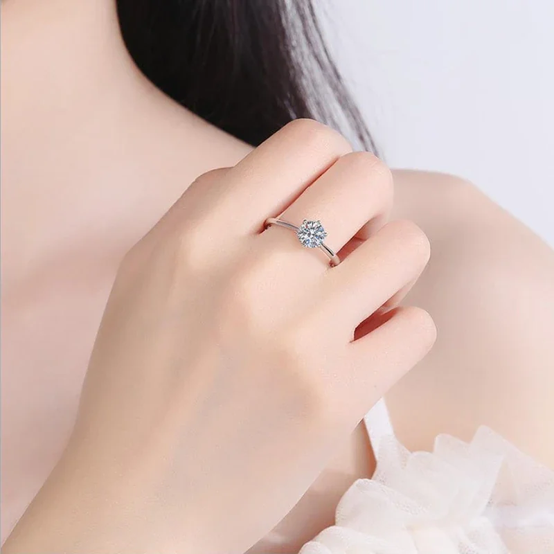 Six-Prong Round Stone 925 Sterling Silver Open Ring