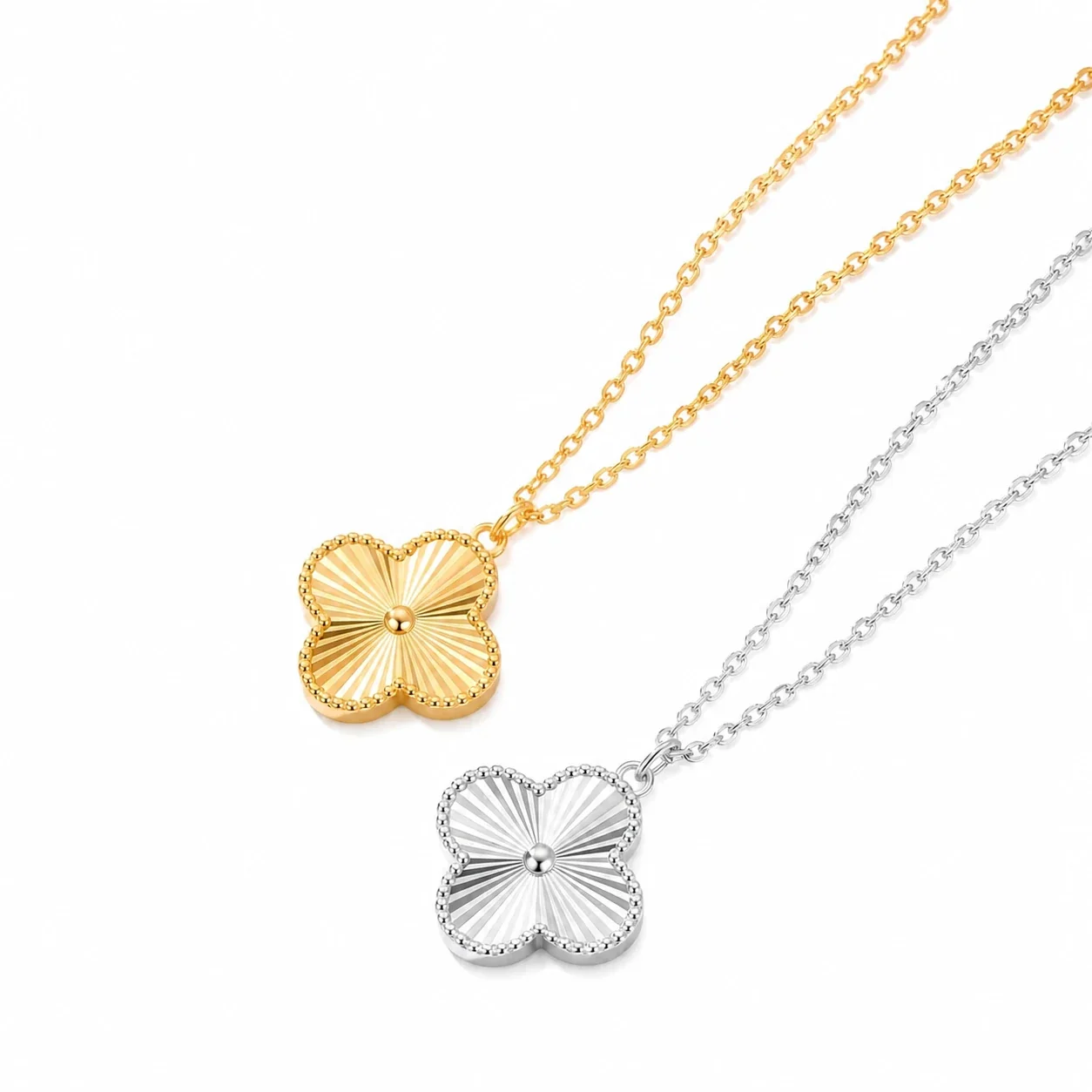Radiant 925 Sterling Silver Four-Leaf Sunburst Pendant Necklace