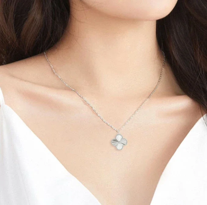 Radiant 925 Sterling Silver Four-Leaf Sunburst Pendant Necklace