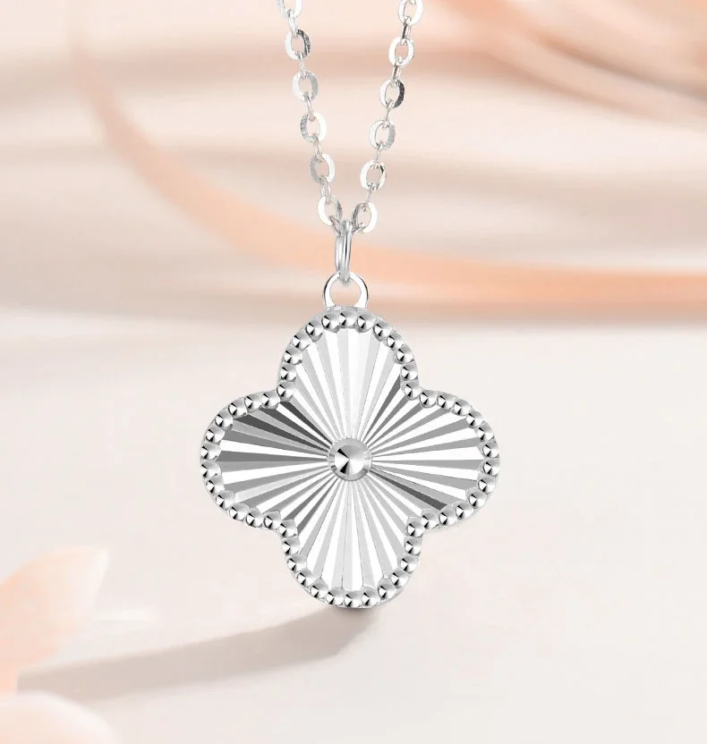Radiant 925 Sterling Silver Four-Leaf Sunburst Pendant Necklace - Silver