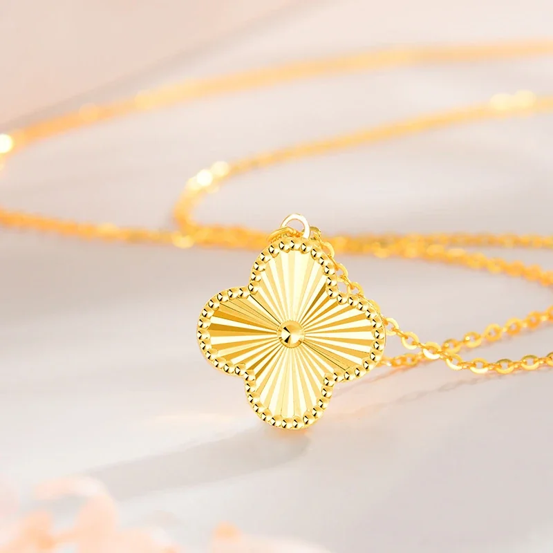 Radiant 925 Sterling Silver Four-Leaf Sunburst Pendant Necklace - Gold