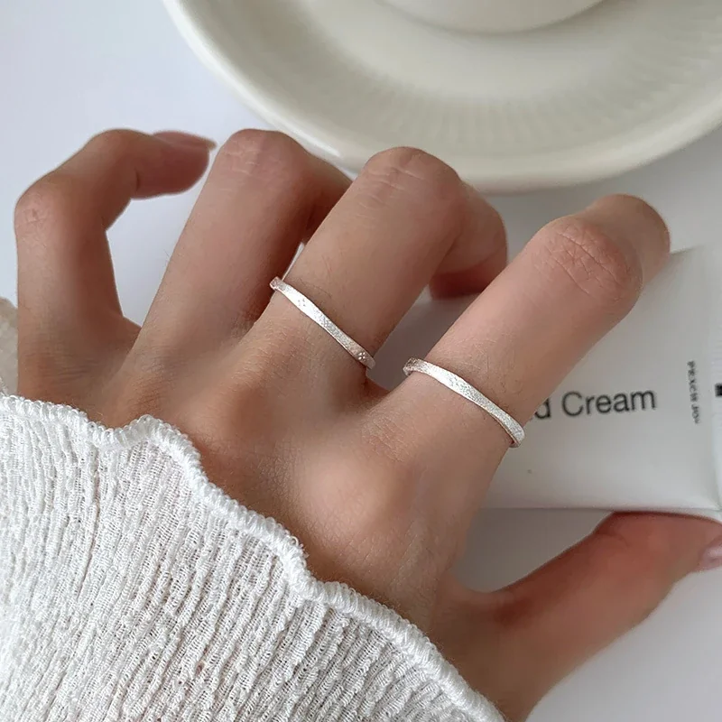 Textured 925 Sterling Silver Open-Front Slim Band Ring