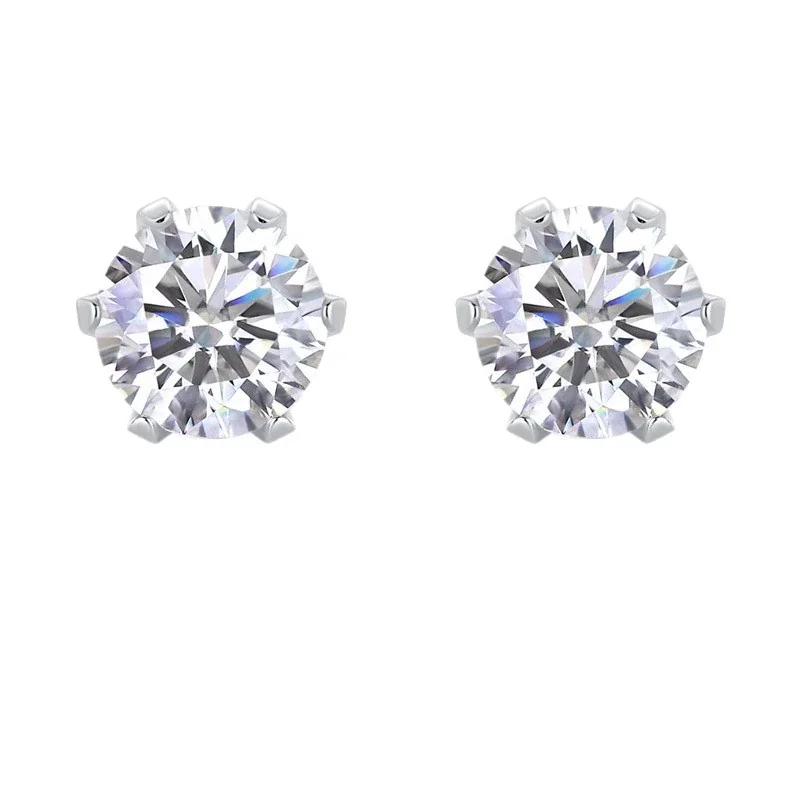 Brilliant 925 Sterling Silver Six-Prong Round Stud Earrings
