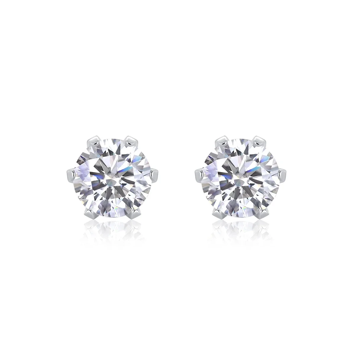 Brilliant 925 Sterling Silver Six-Prong Round Stud Earrings - Six-Prong Moissanite 0.3 ct