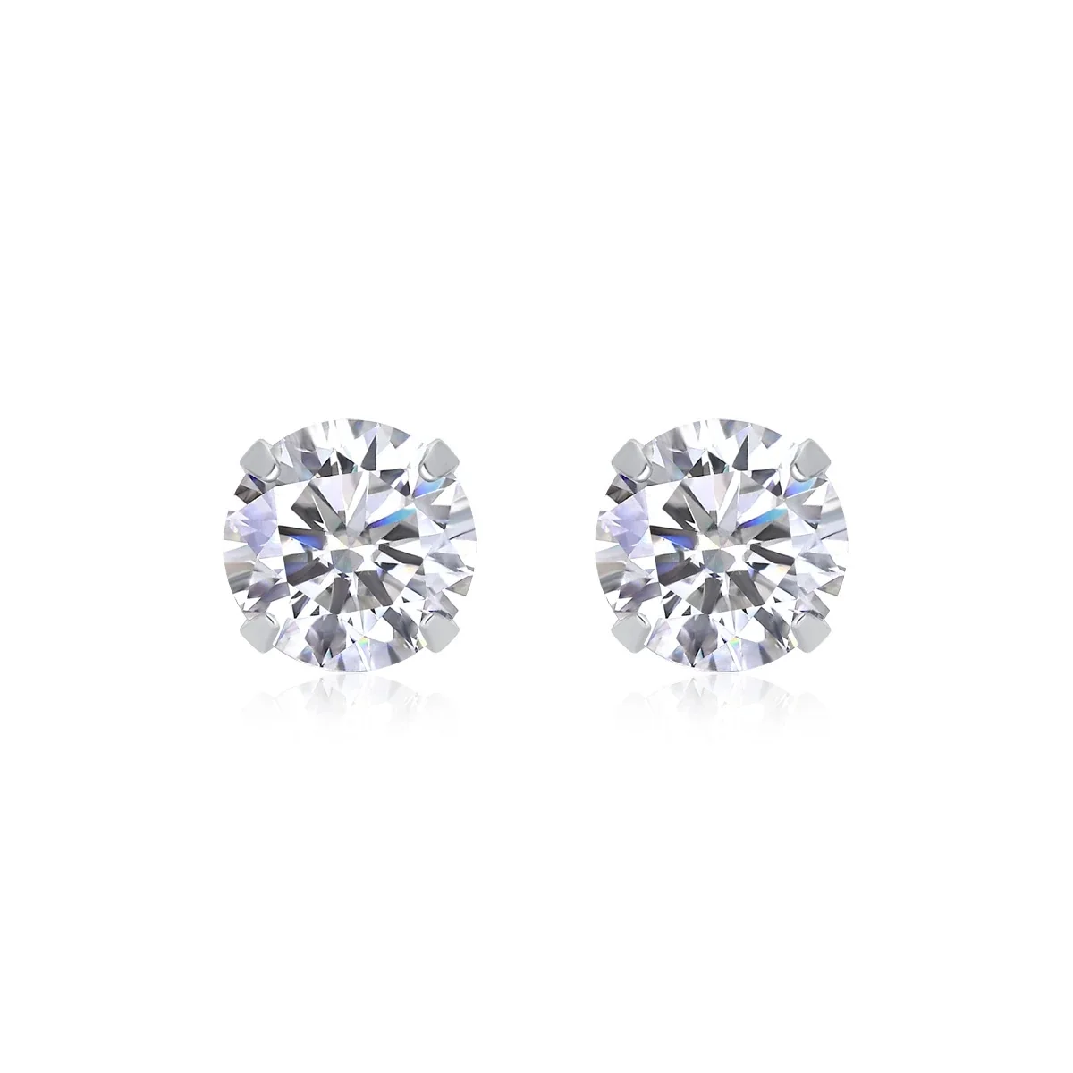 Brilliant 925 Sterling Silver Six-Prong Round Stud Earrings - Four-Prong Moissanite 0.1 ct