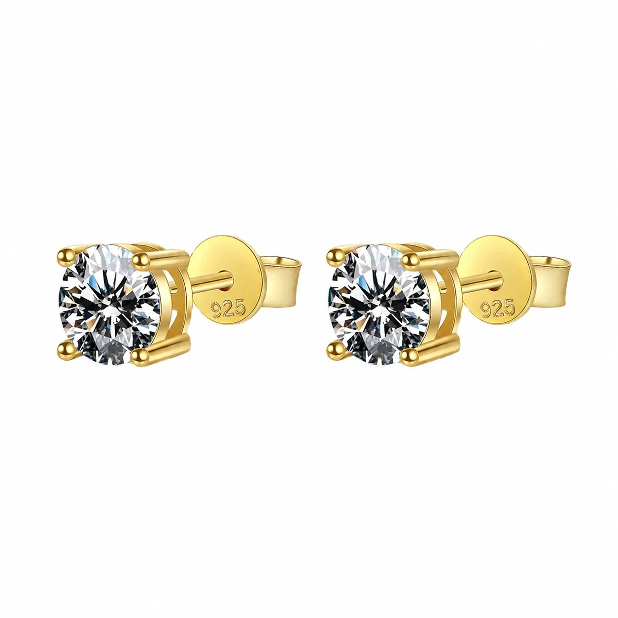 Refined Gold-Plated Four-Prong Round Moissanite Stud Earrings