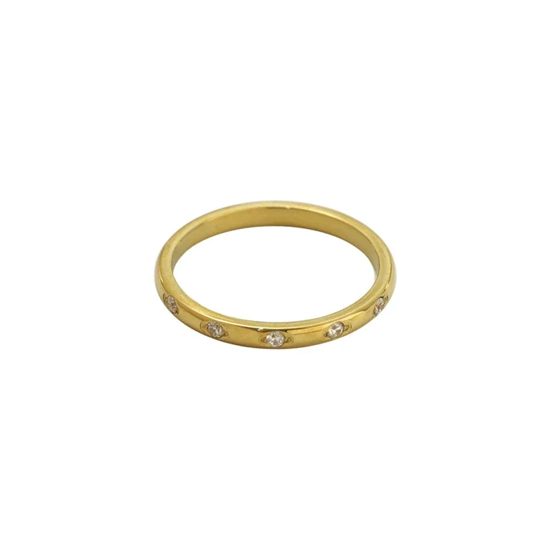 Refined Gold-Plated Stainless Steel Slim Five-Crystal Ring