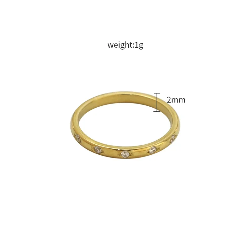 Refined Gold-Plated Stainless Steel Slim Five-Crystal Ring - Gold