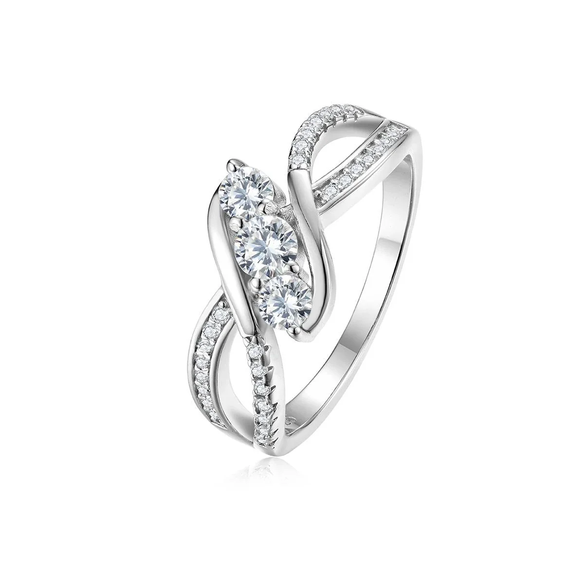 Asymmetric 925 sterling silver Three-Stone Pave Infinity Ring