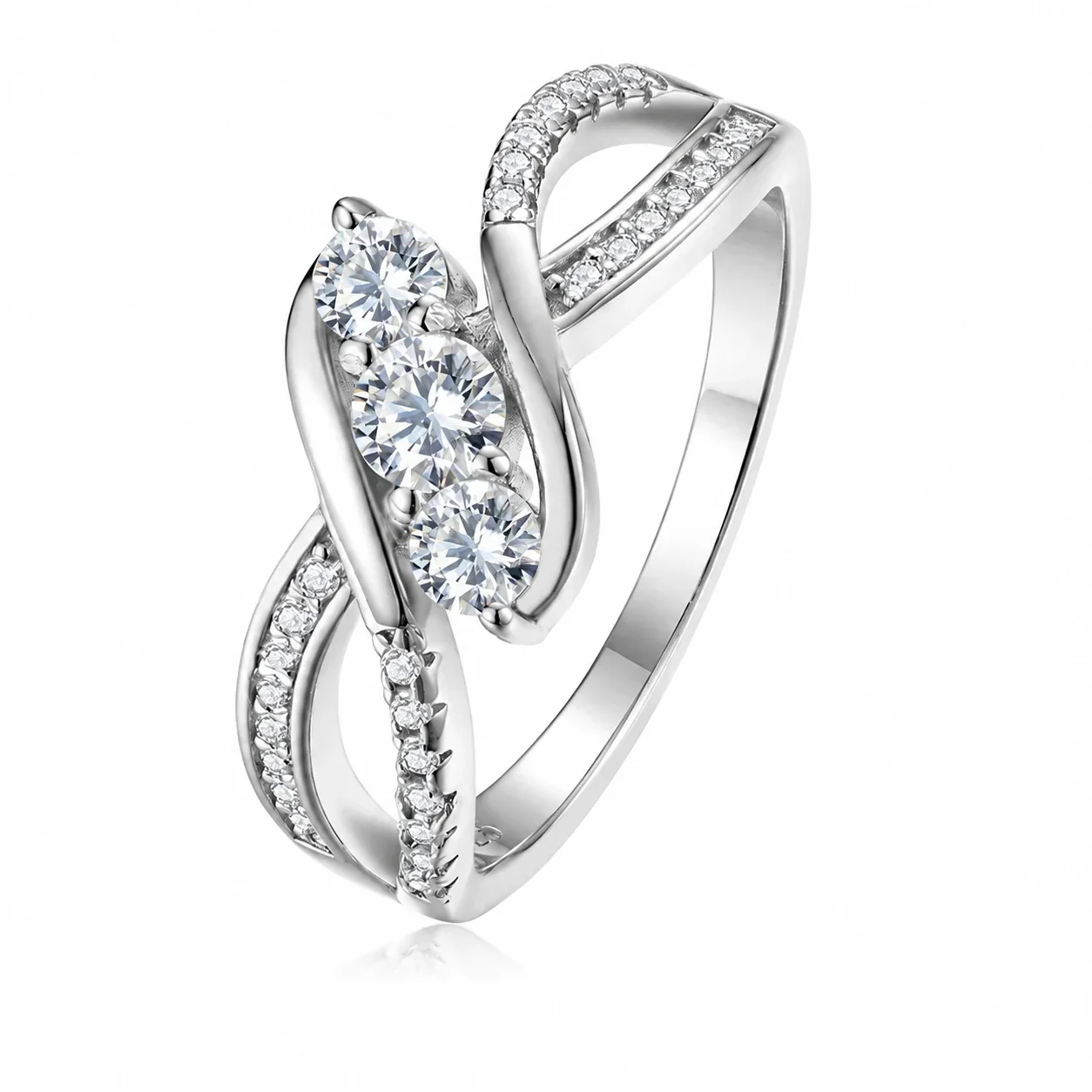 Asymmetric 925 sterling silver Three-Stone Pave Infinity Ring