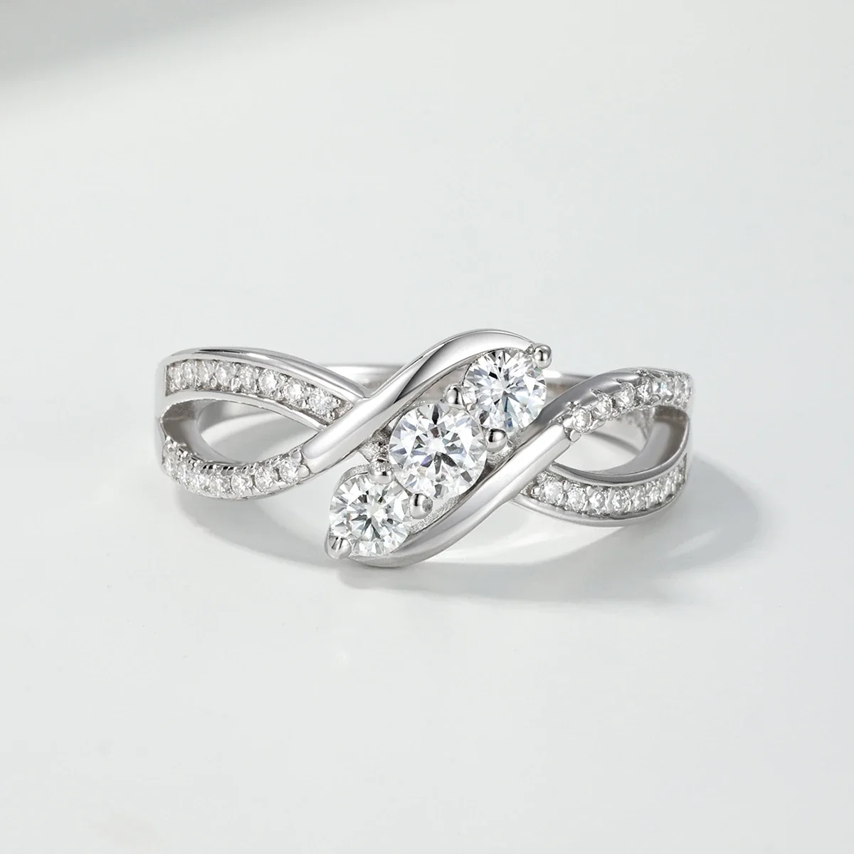 Asymmetric 925 sterling silver Three-Stone Pave Infinity Ring