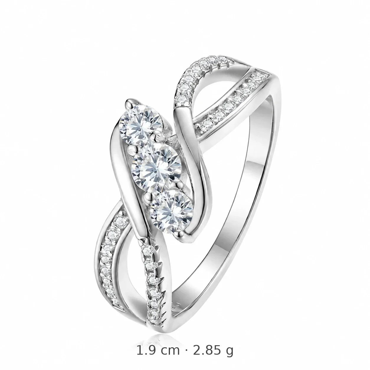Asymmetric 925 sterling silver Three-Stone Pave Infinity Ring - Silver