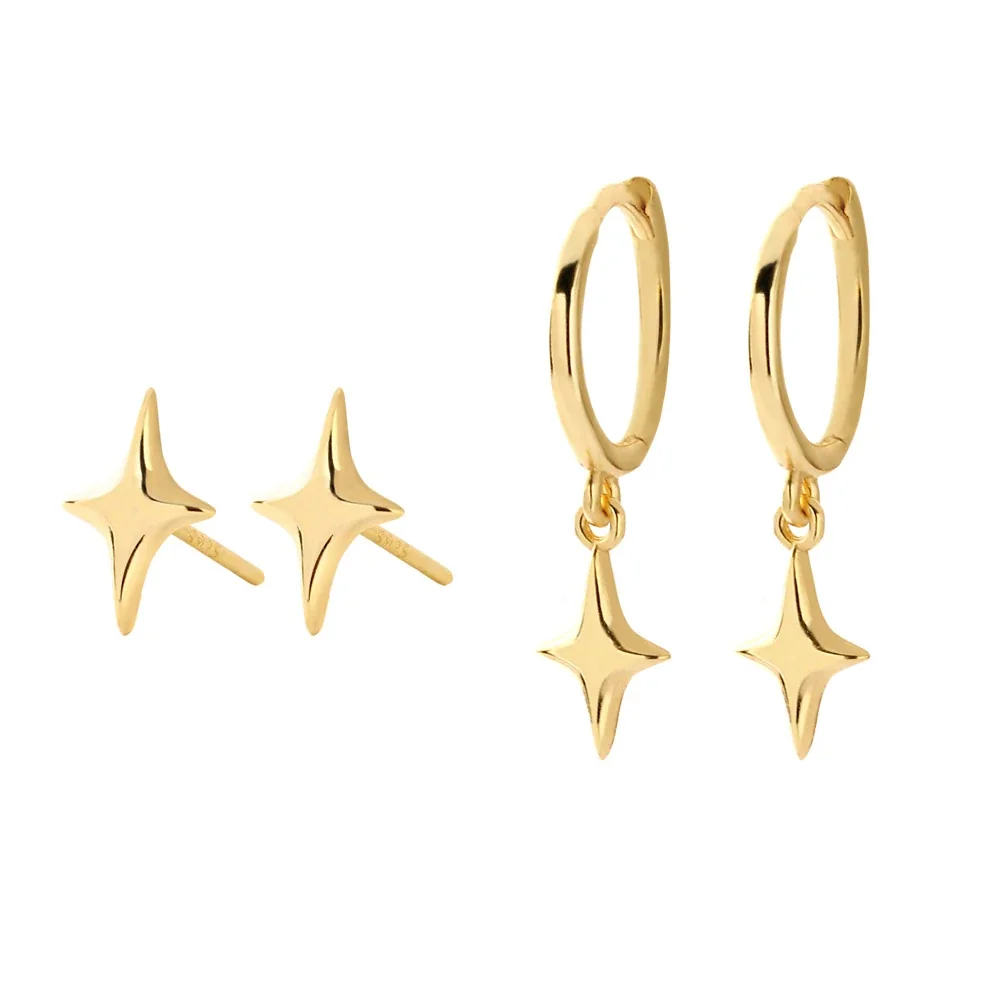 Polished Four-Point Star 925 Sterling Silver Earrings