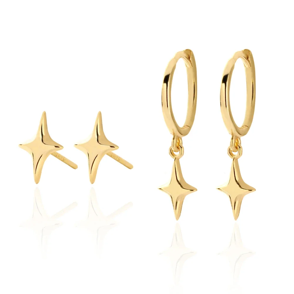 Polished Four-Point Star 925 Sterling Silver Earrings