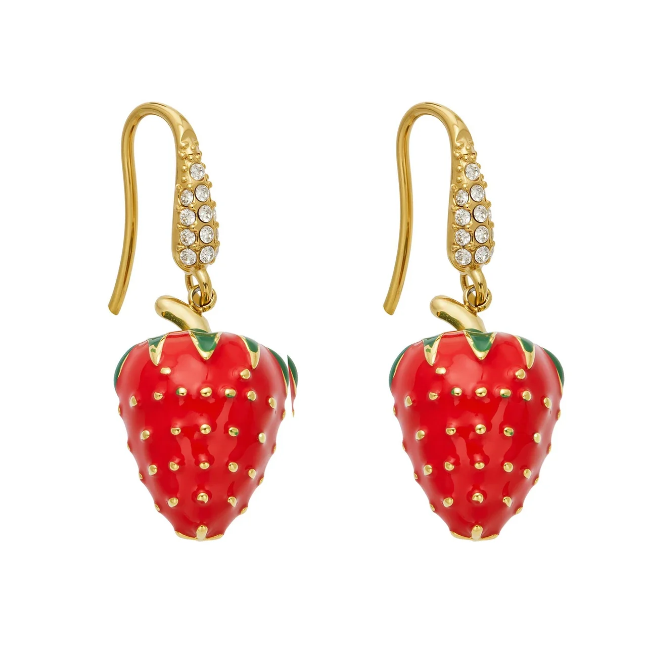Playful Strawberry Enamel Gold PVD CZ Drop Earrings