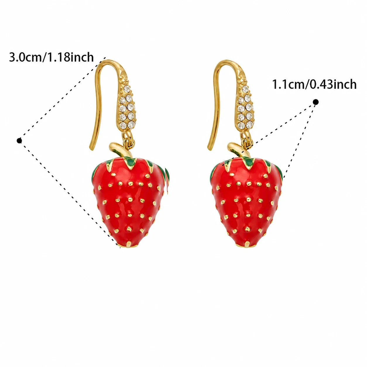 Playful Strawberry Enamel Gold PVD CZ Drop Earrings - Gold