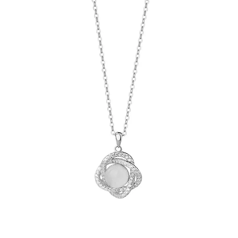 Orbital Chalcedony Pavé Flower 925 Sterling Silver Necklace