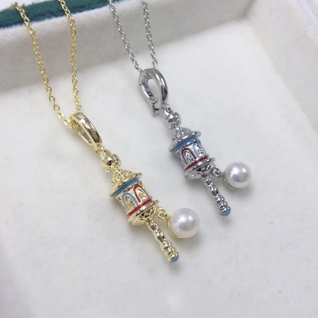 Ornate Gold-Plated Lantern Charm Pearl Pendant Necklace