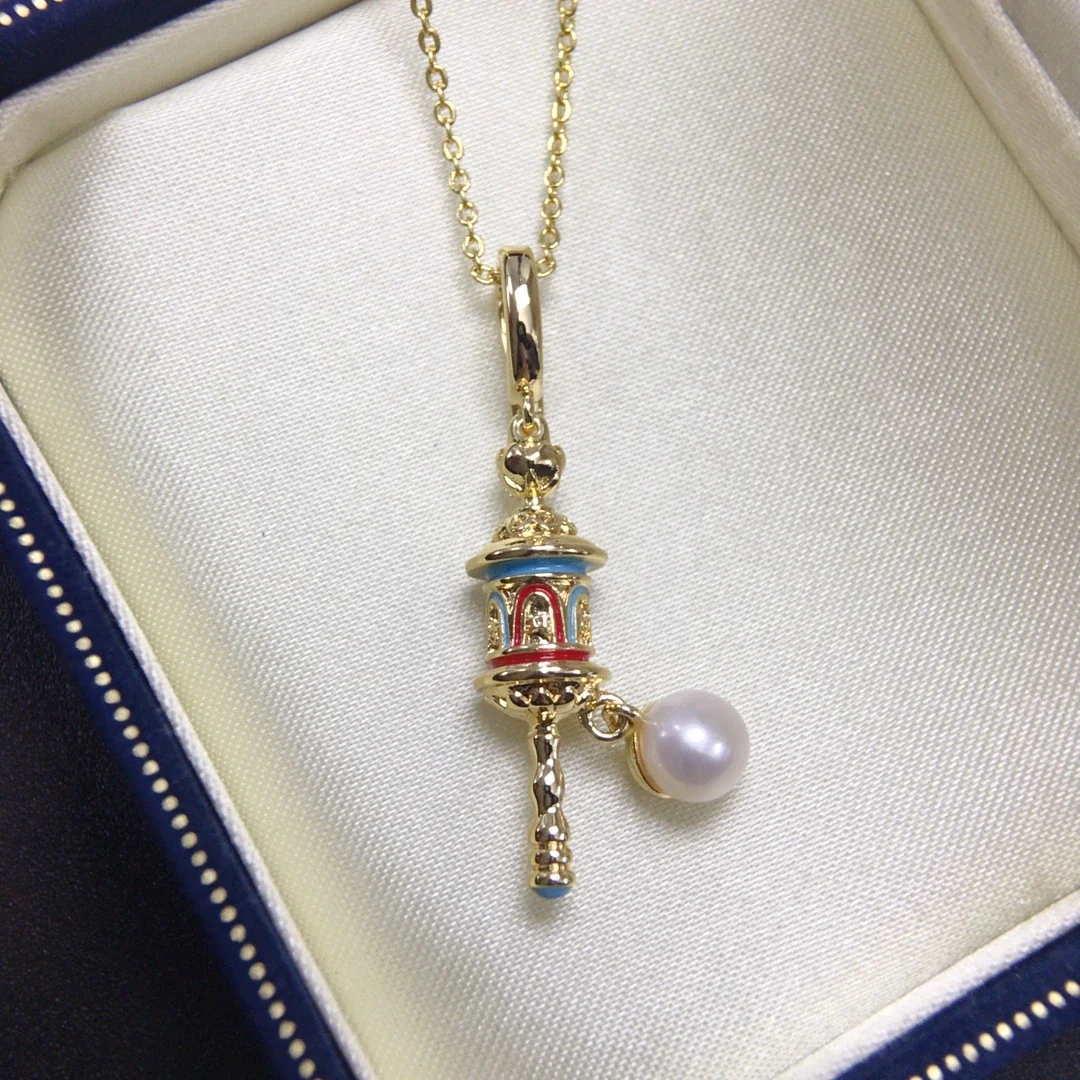 Ornate Gold-Plated Lantern Charm Pearl Pendant Necklace