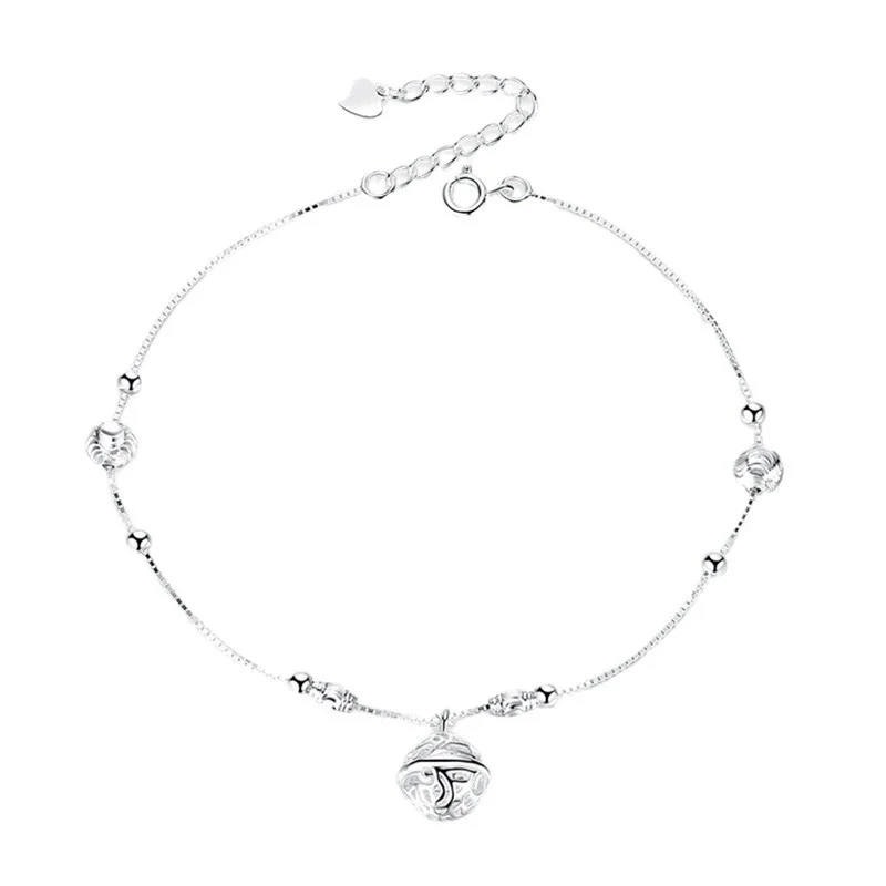 Ornate Openwork Bell Charm Bead 925 Sterling Silver Anklet