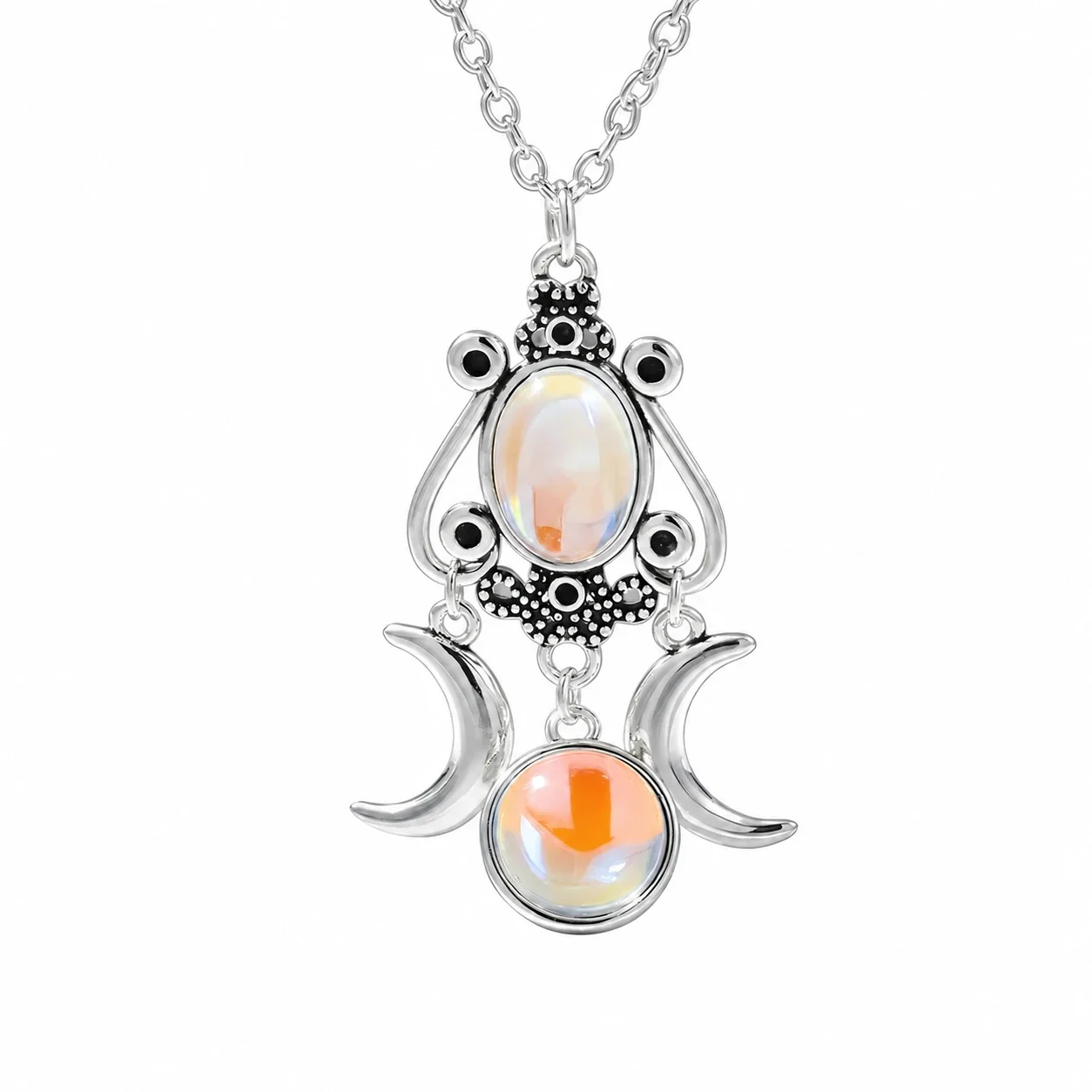 Celestial 925 Sterling Silver Oval Moonstone Crescent Necklace