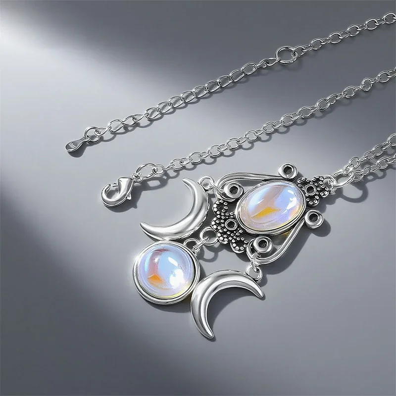Celestial 925 Sterling Silver Oval Moonstone Crescent Necklace