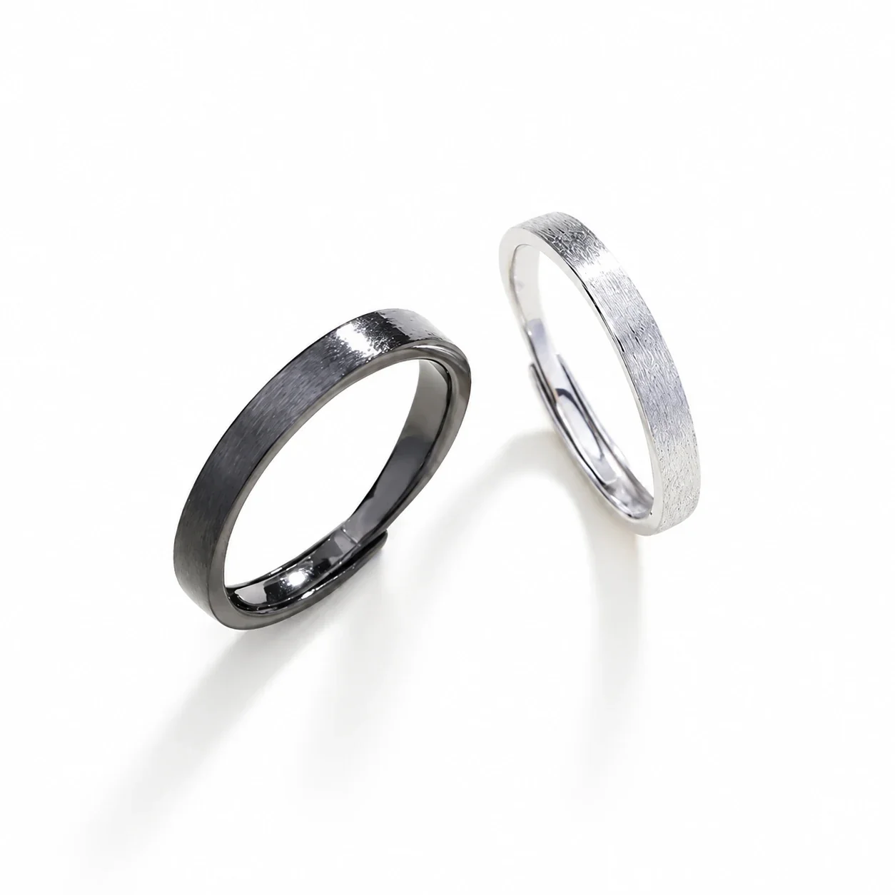 Brushed Black-Tone Slim-Band 925 Sterling Silver Rings