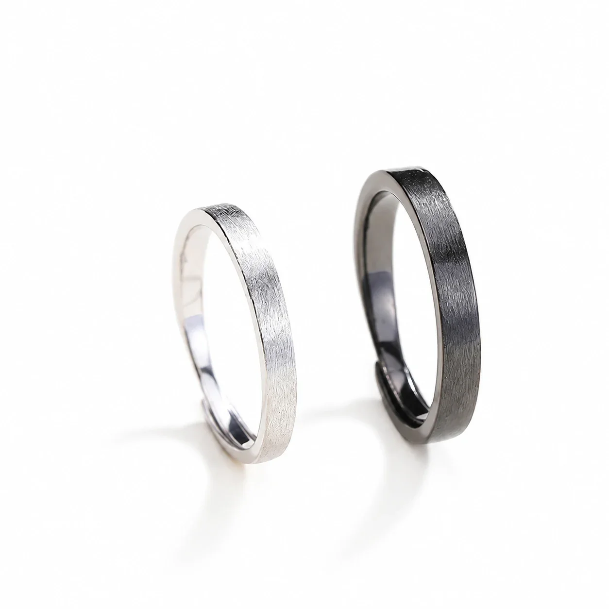 Brushed Black-Tone Slim-Band 925 Sterling Silver Rings