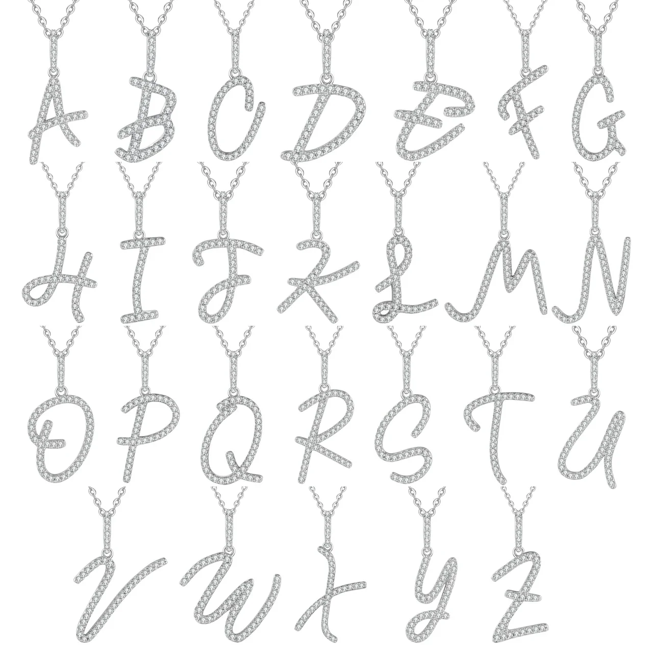 Pavé Initial 925 Sterling Silver Box Chain Necklace
