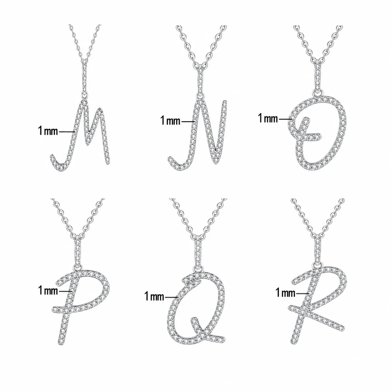 Pavé Initial 925 Sterling Silver Box Chain Necklace - Letter M