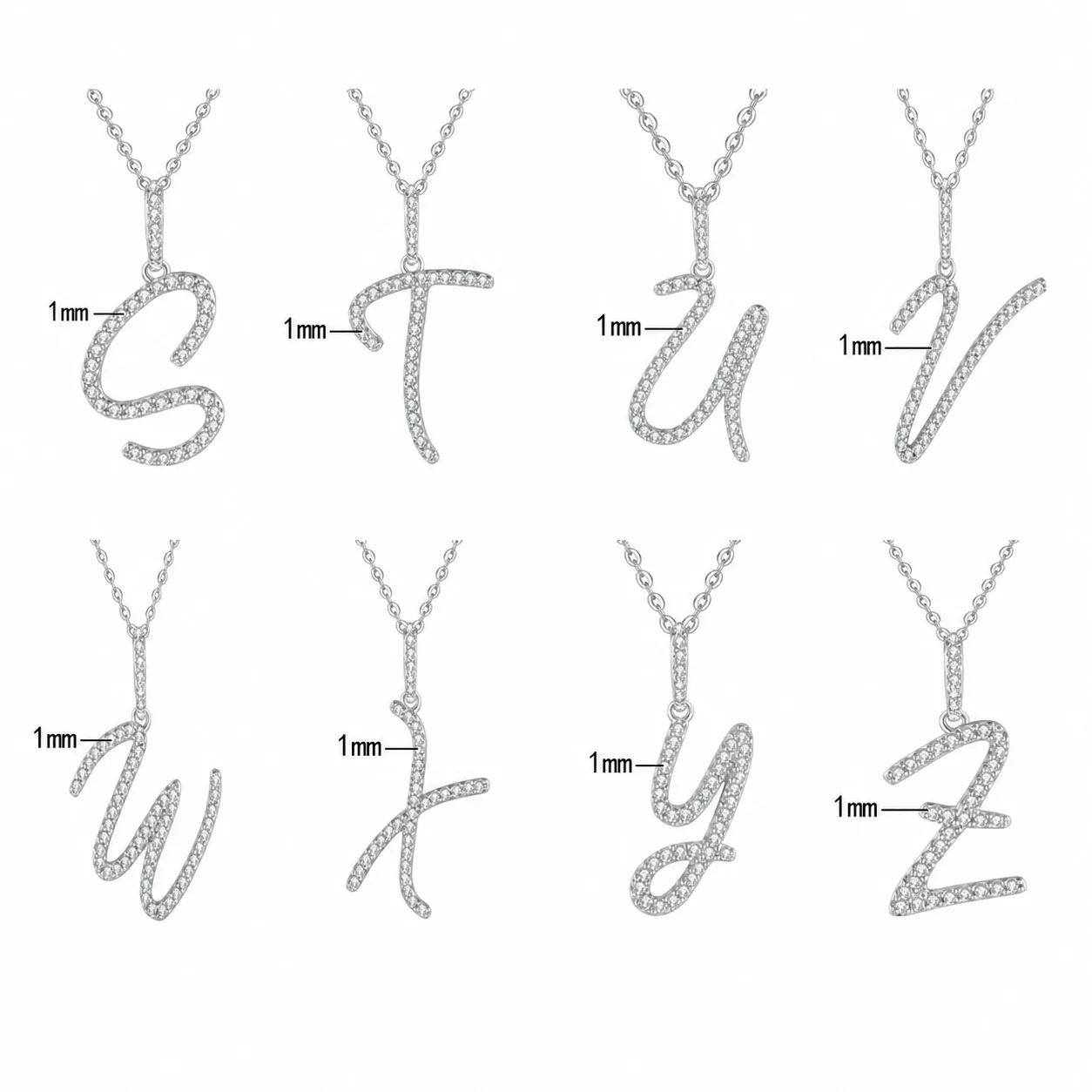 Pavé Initial 925 Sterling Silver Box Chain Necklace - Letter S