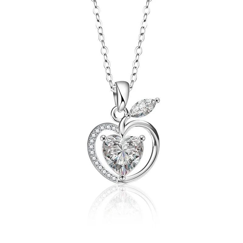 Romantic 925 Sterling Silver Apple Heart Moissanite Necklace