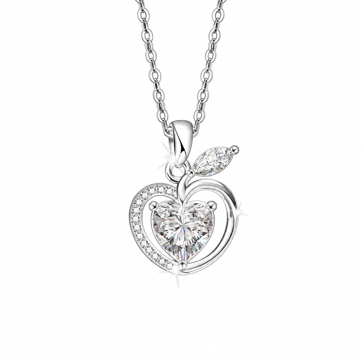Romantic 925 Sterling Silver Apple Heart Moissanite Necklace