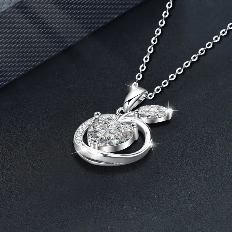 Romantic 925 Sterling Silver Apple Heart Moissanite Necklace