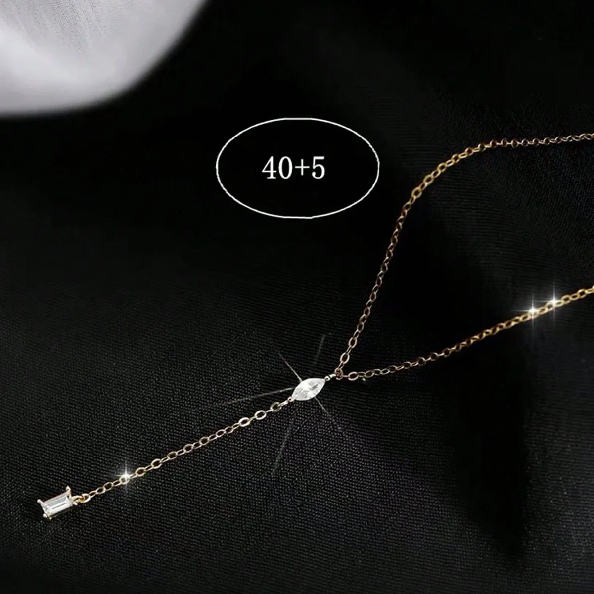 Asymmetric 925 Sterling Silver Marquise & Baguette Drop Necklace